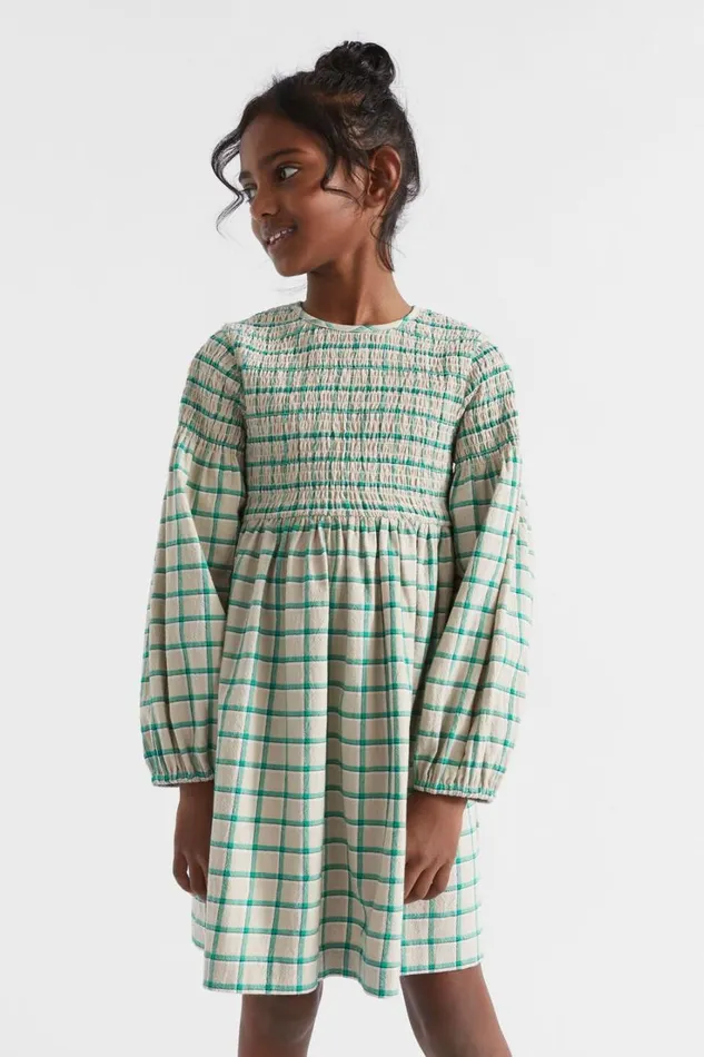 Dresses Girl Seed Heritage Shirred Gingham Dress Pea Green