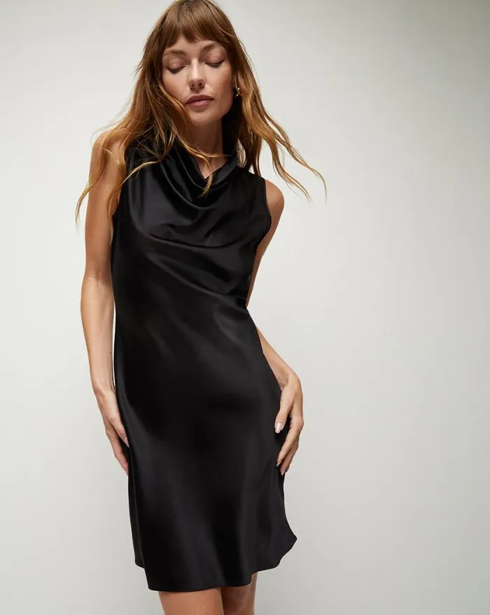 Dresses Shop Veronica Beard Maelle StretchSilk Charmeuse Minidress Black