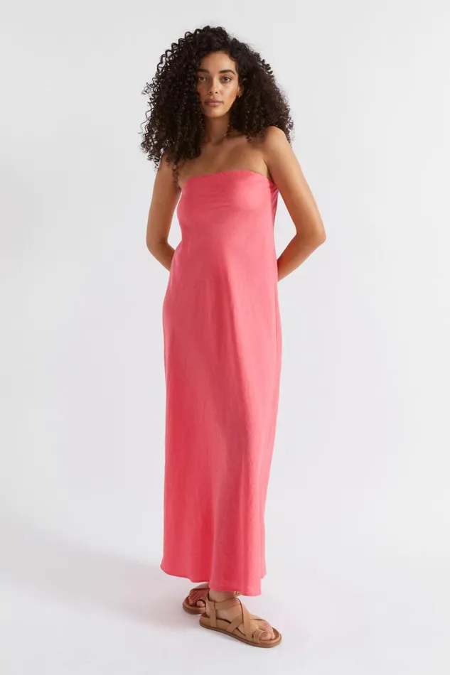 Dresses Woman Seed Heritage Core Linen Strapless Maxi Dress Wild Berry