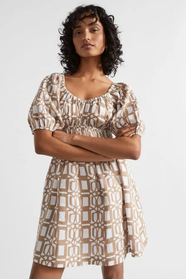 Dresses Woman Seed Heritage Linen Retro Mini Dress Barley Retro