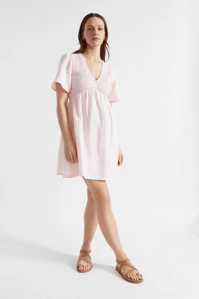 Dresses Woman Seed Heritage Stripe Linen Mini Dress Tulip Pink Stripe