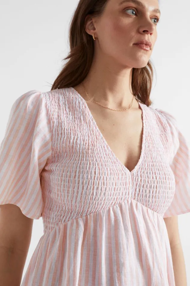 Dresses Woman Seed Heritage Stripe Linen Mini Dress Tulip Pink Stripe
