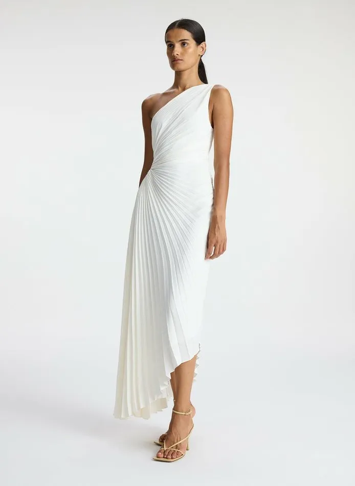 Dresses Women ALC Delfina Matte Pleated Dress Whisper White Dresses Women ALC Delfina Matte Pleated Dress Whisper White