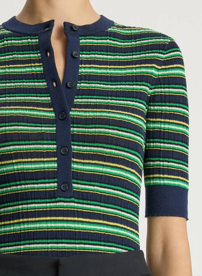 Dresses Women ALC Fisher Fine Cotton Knit Top Navygreen Multi Dresses Women ALC Fisher Fine Cotton Knit Top Navygreen Multi