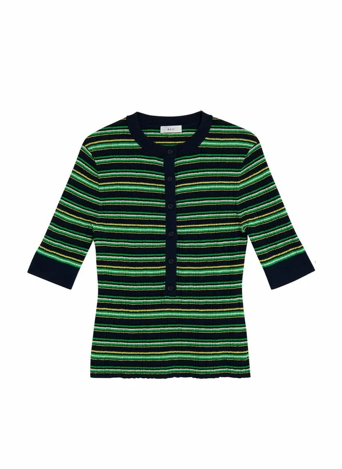 Dresses Women ALC Fisher Fine Cotton Knit Top Navygreen Multi Dresses Women ALC Fisher Fine Cotton Knit Top Navygreen Multi