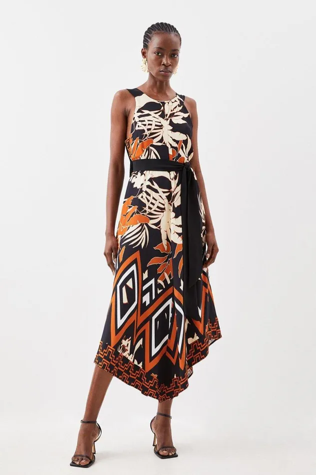Dresses Women Karen Millen Abstract Floral Border Printed Woven Midi Dress Black