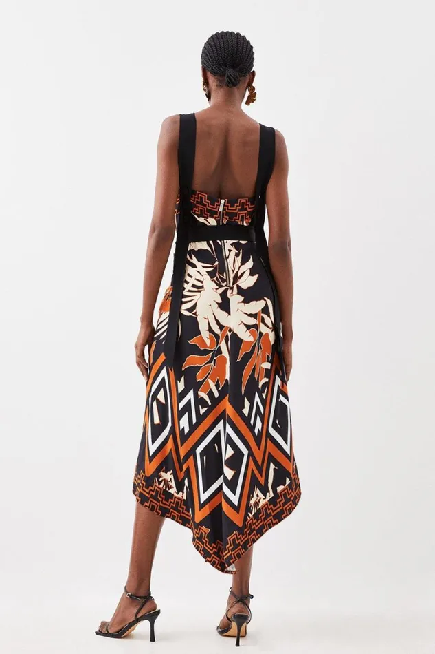 Dresses Women Karen Millen Abstract Floral Border Printed Woven Midi Dress Black