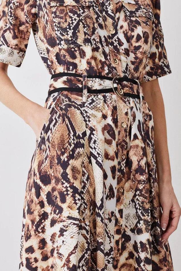 Dresses Women Karen Millen Animal Print Premium Linen Woven Shirt Dress Animal