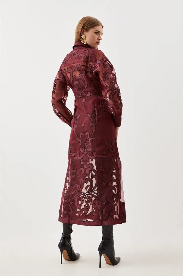 Dresses Women Karen Millen Applique Organdie Woven Midi Shirt Dress Fig