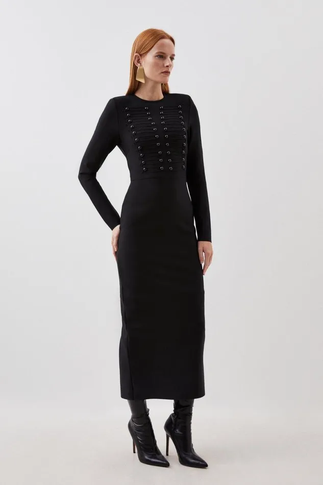 Dresses Women Karen Millen Bandage Figure Form Military Detail Knit Maxi Dress Black