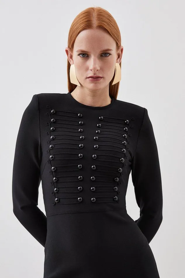 Dresses Women Karen Millen Bandage Figure Form Military Detail Knit Maxi Dress Black