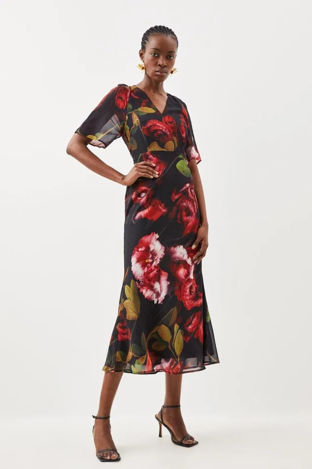Dresses Women Karen Millen Batwing Georgette Woven Maxi Dress Floral