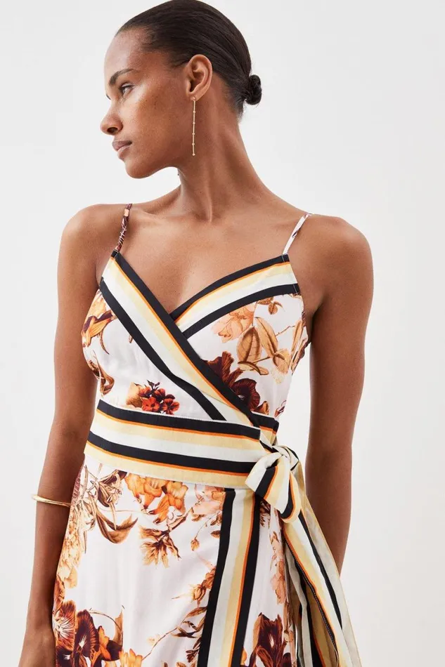Dresses Women Karen Millen Beach Botanical Floral Striped Woven Maxi Dress Floral