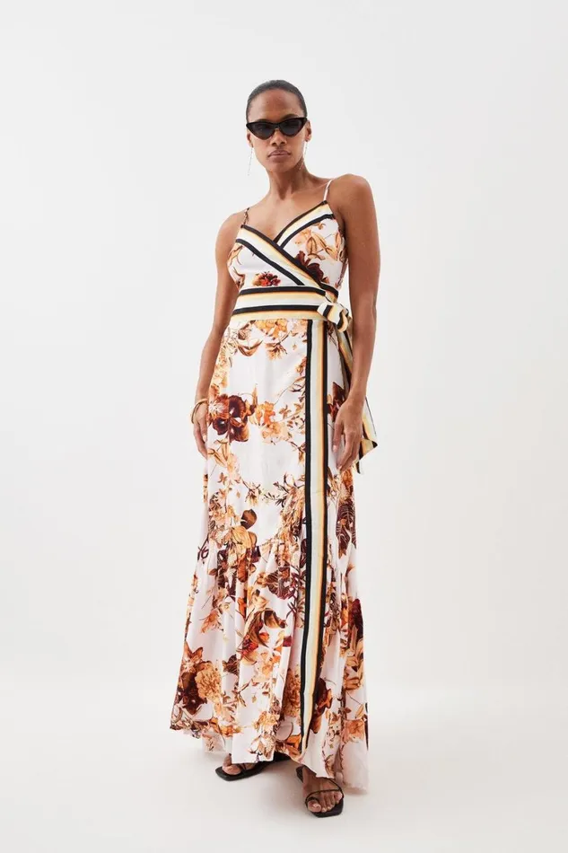 Dresses Women Karen Millen Beach Botanical Floral Striped Woven Maxi Dress Floral