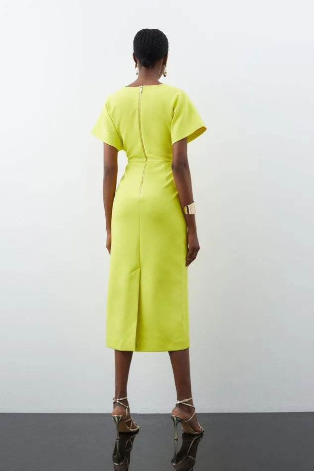 Dresses Women Karen Millen Clean Tailored Seamed Detail Rounded Sleeve Midi Dress Yellow