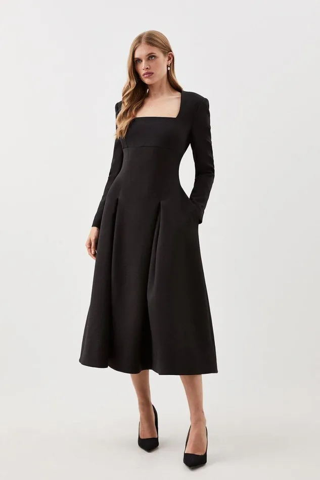 Dresses Women Karen Millen Clean Tailored Sweetheart Neckline Midi Dress Black