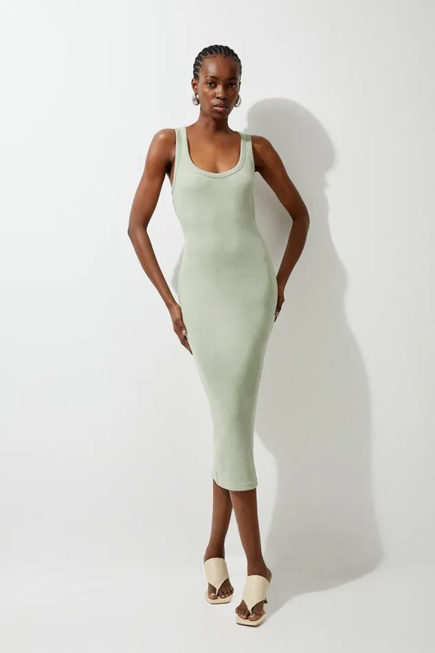 Dresses Women Karen Millen Compact Jersey Rib Racer Maxi Dress Sage