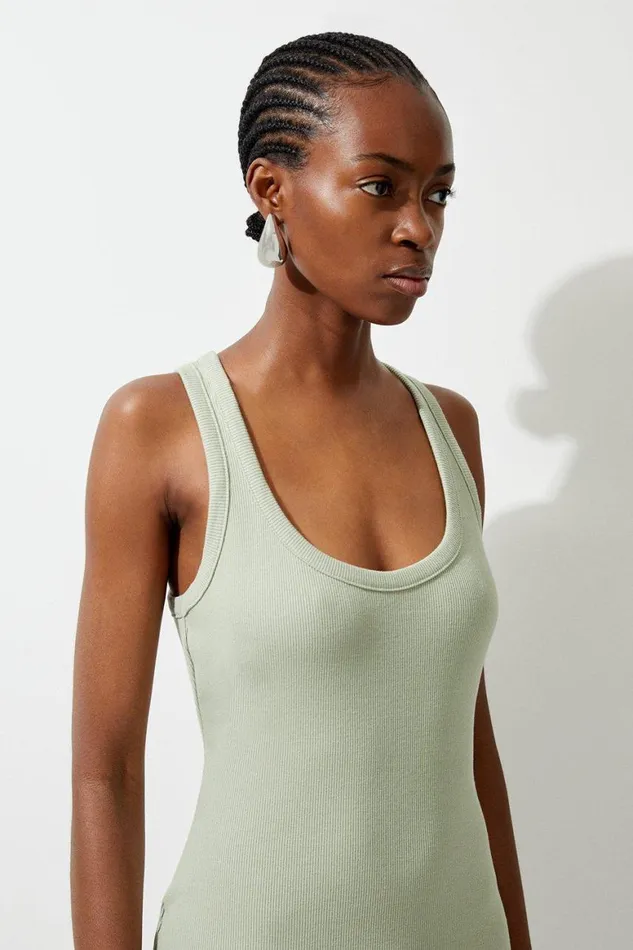 Dresses Women Karen Millen Compact Jersey Rib Racer Maxi Dress Sage