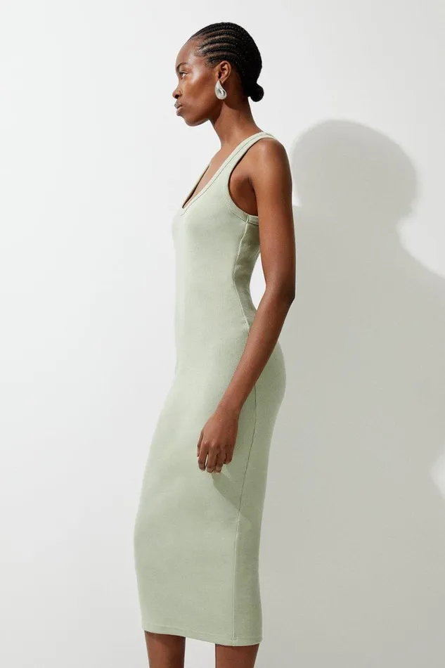 Dresses Women Karen Millen Compact Jersey Rib Racer Maxi Dress Sage