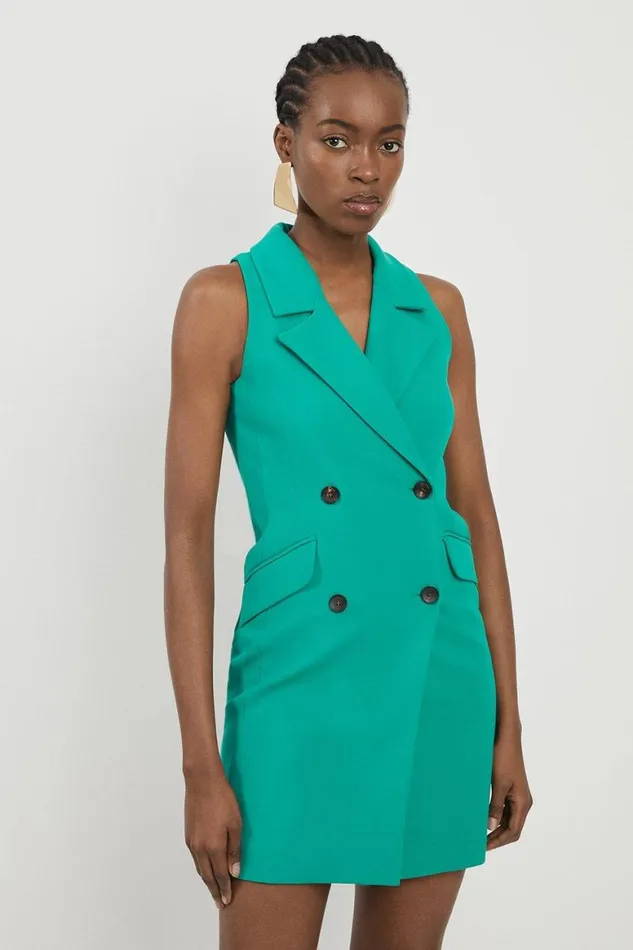 Dresses Women Karen Millen Compact Stretch Halter Neck Mini Blazer Dress Emerald