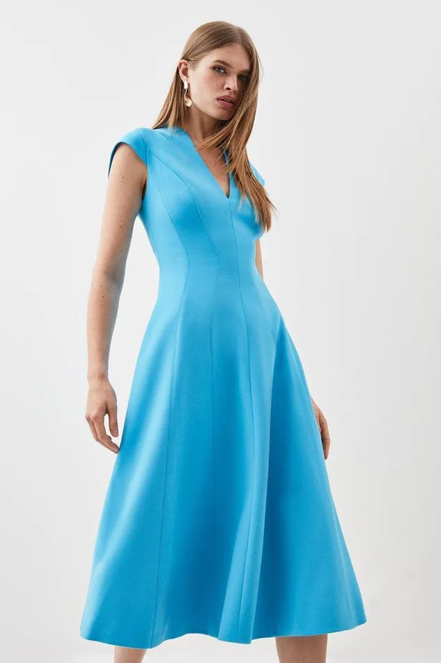 Dresses Women Karen Millen Compact Stretch Seam Detail High Neck Full Skirt Midi Dress Aqua Dresses Women Karen Millen Compact Stretch Seam Detail High Neck Full Skirt Midi Dress Aqua