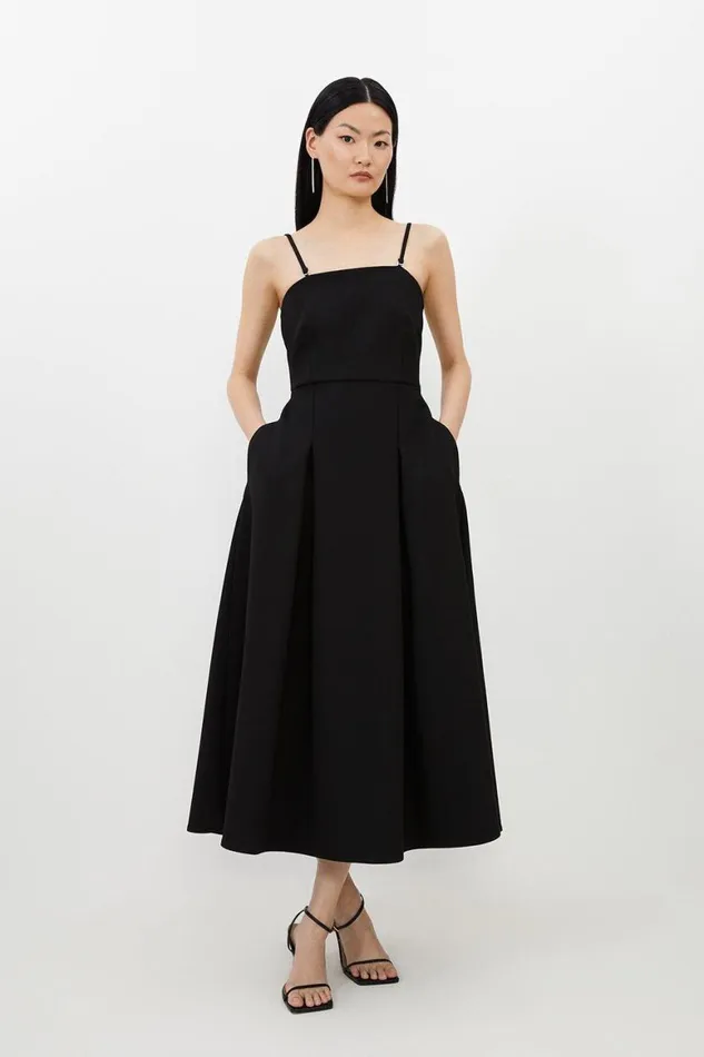 Dresses Women Karen Millen Compact Stretch Tailored Bandeau Full Skirted Midi Dress Black