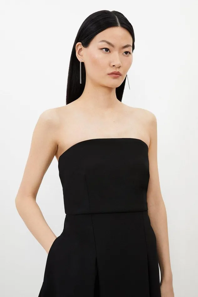 Dresses Women Karen Millen Compact Stretch Tailored Bandeau Full Skirted Midi Dress Black