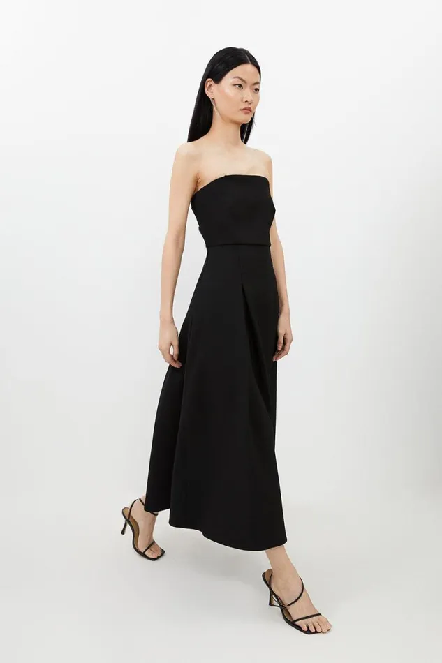 Dresses Women Karen Millen Compact Stretch Tailored Bandeau Full Skirted Midi Dress Black