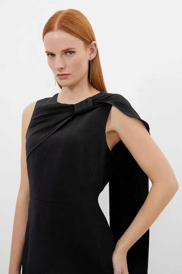 Dresses Women Karen Millen Compact Stretch Viscose Knot Drape Tailored Midi Dress Black