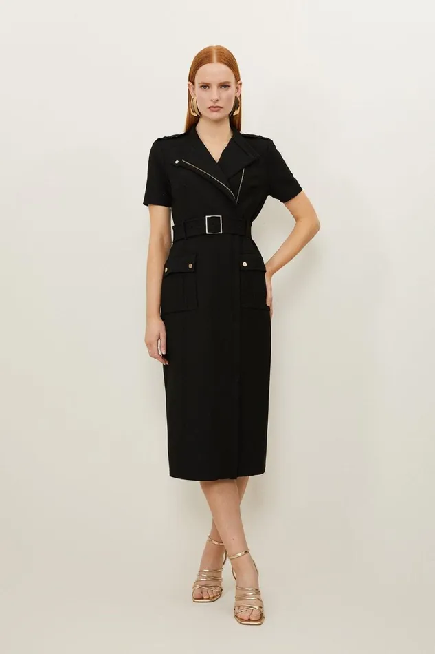 Dresses Women Karen Millen Compact Stretch Wrap Belted Tailored Midi Dress Black