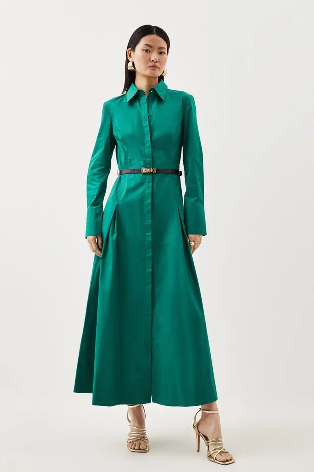 Dresses Women Karen Millen Cotton Maxi Woven Shirt Dress Forest