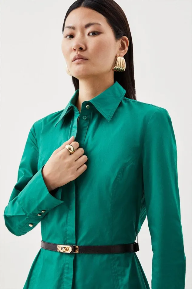 Dresses Women Karen Millen Cotton Maxi Woven Shirt Dress Forest