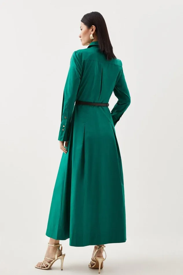 Dresses Women Karen Millen Cotton Maxi Woven Shirt Dress Forest