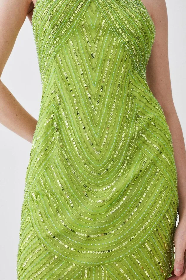 Dresses Women Karen Millen Crystal Embellished Halter Neck Woven Mini Dress Lime