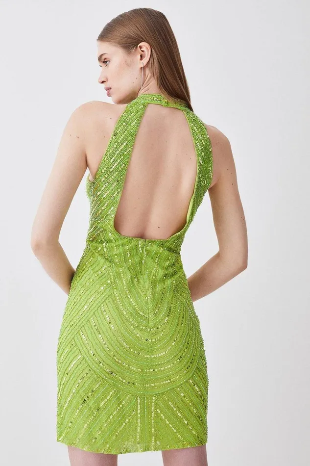 Dresses Women Karen Millen Crystal Embellished Halter Neck Woven Mini Dress Lime