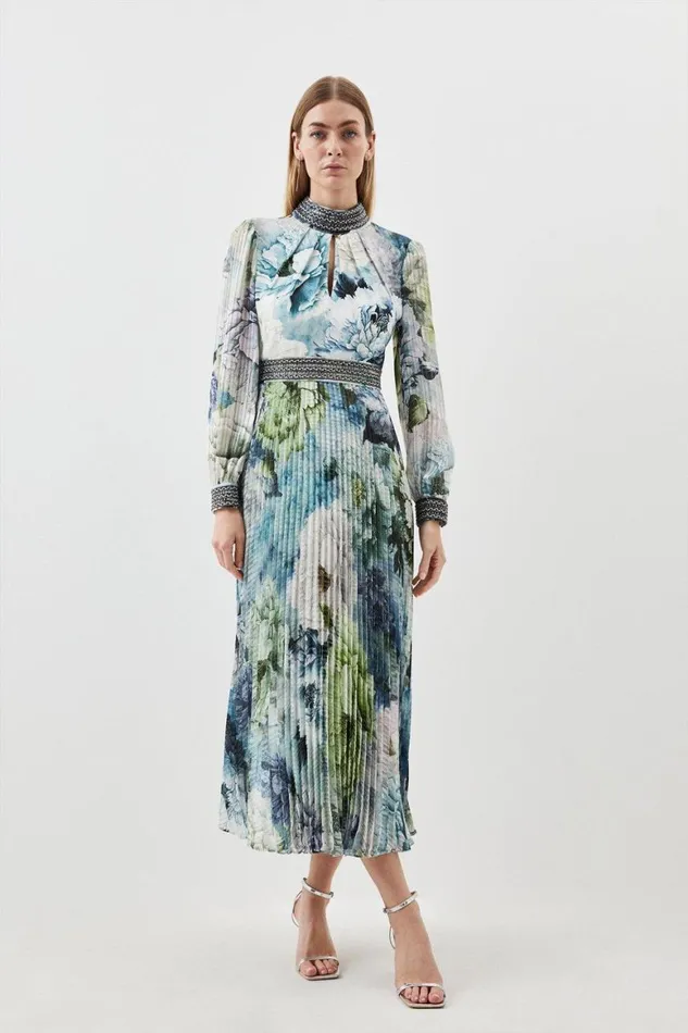 Dresses Women Karen Millen Diamante Trim Floral Woven Maxi Dress Floral