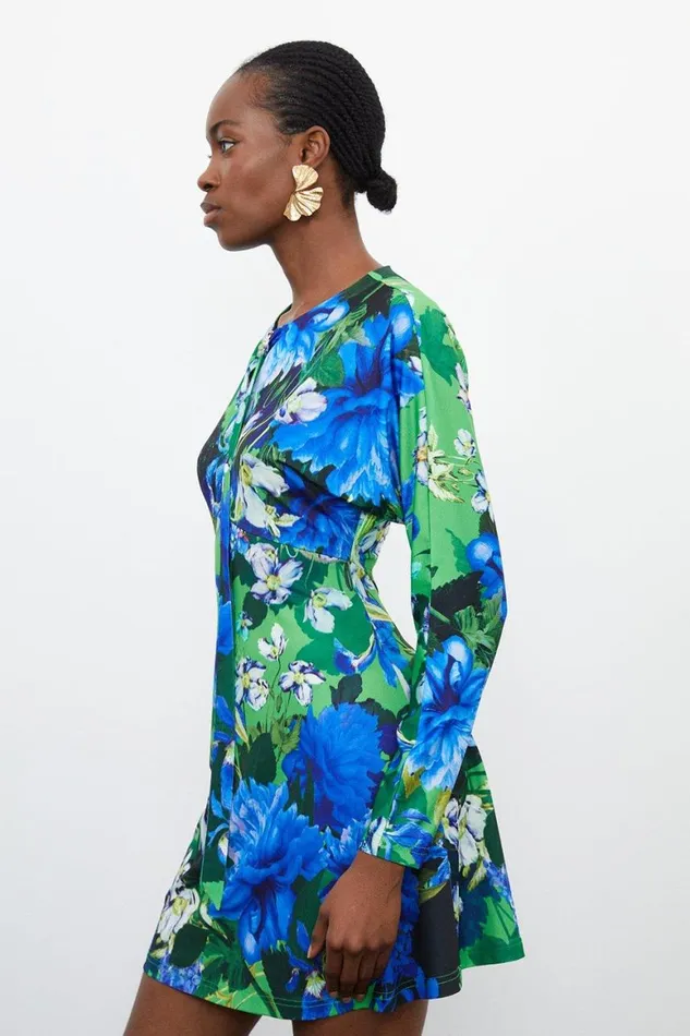 Dresses Women Karen Millen Floral Jungle Jersey Crepe Batwing Sleeve Mini Dress Floral