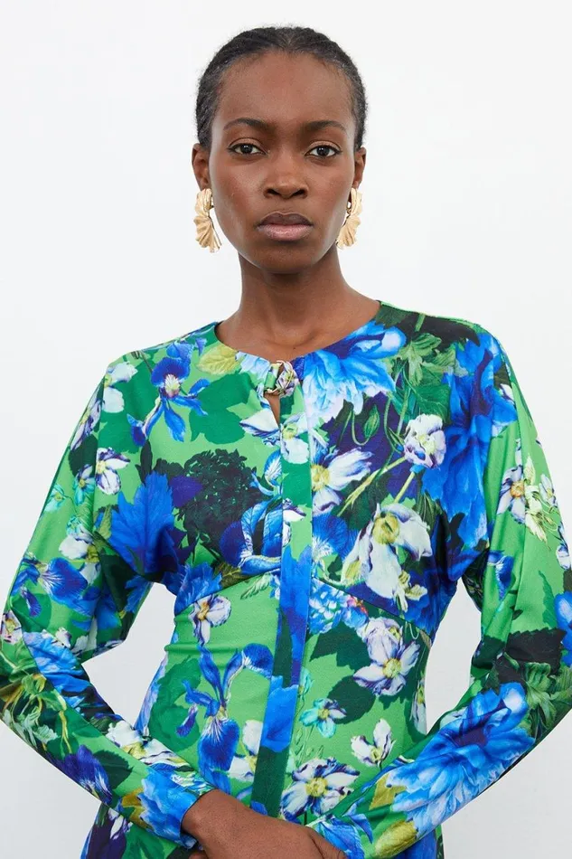 Dresses Women Karen Millen Floral Jungle Jersey Crepe Batwing Sleeve Mini Dress Floral