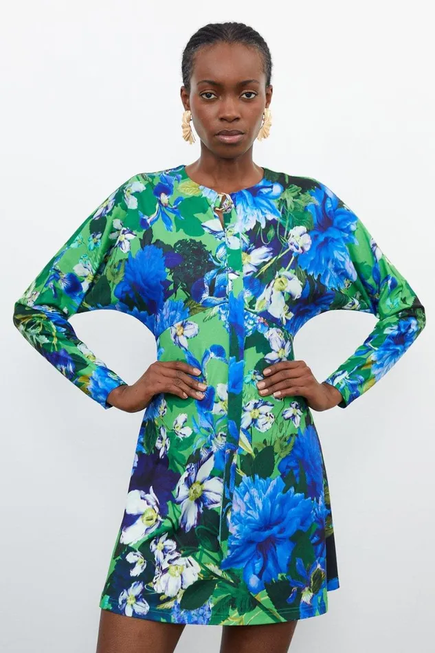 Dresses Women Karen Millen Floral Jungle Jersey Crepe Batwing Sleeve Mini Dress Floral