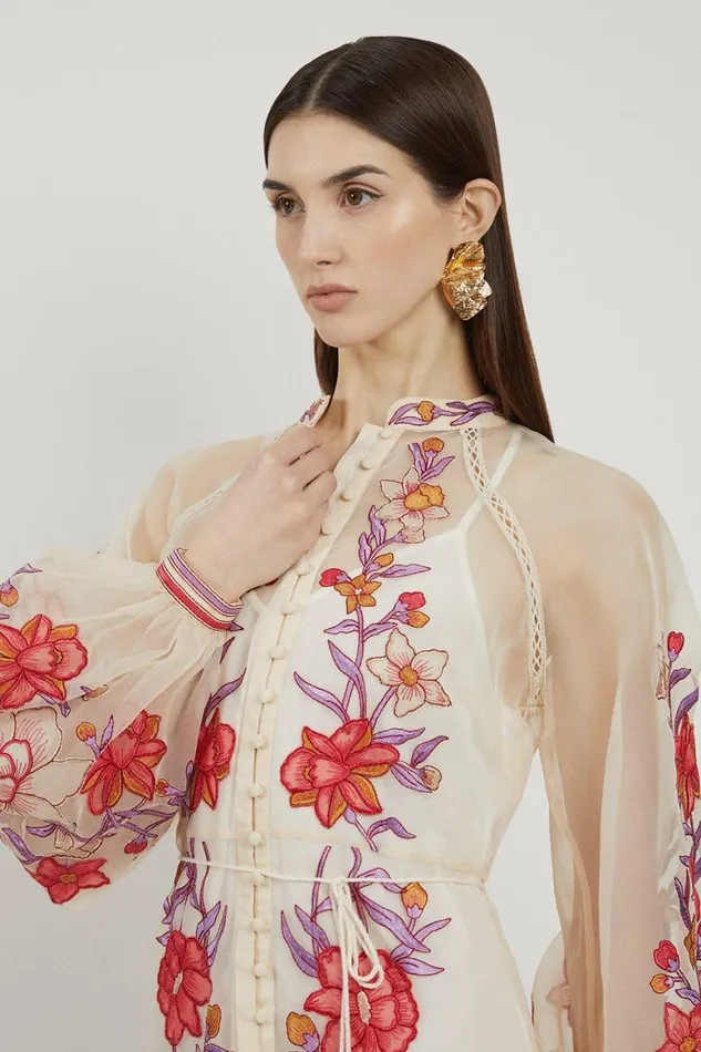 Dresses Women Karen Millen Floral Placed Embroidery Organdie Woven Midi Dress Blush