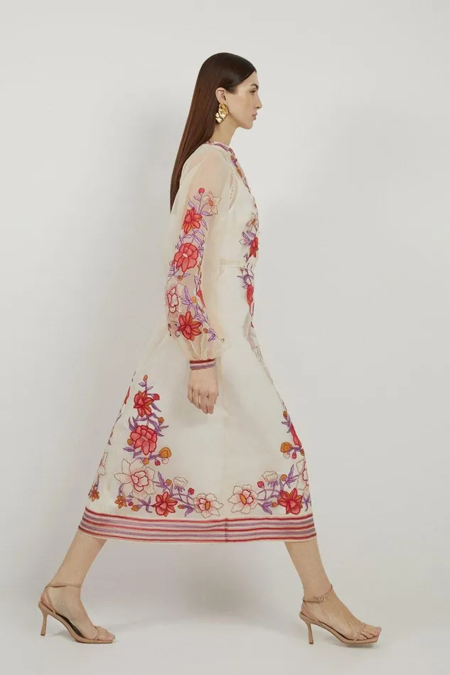 Dresses Women Karen Millen Floral Placed Embroidery Organdie Woven Midi Dress Blush