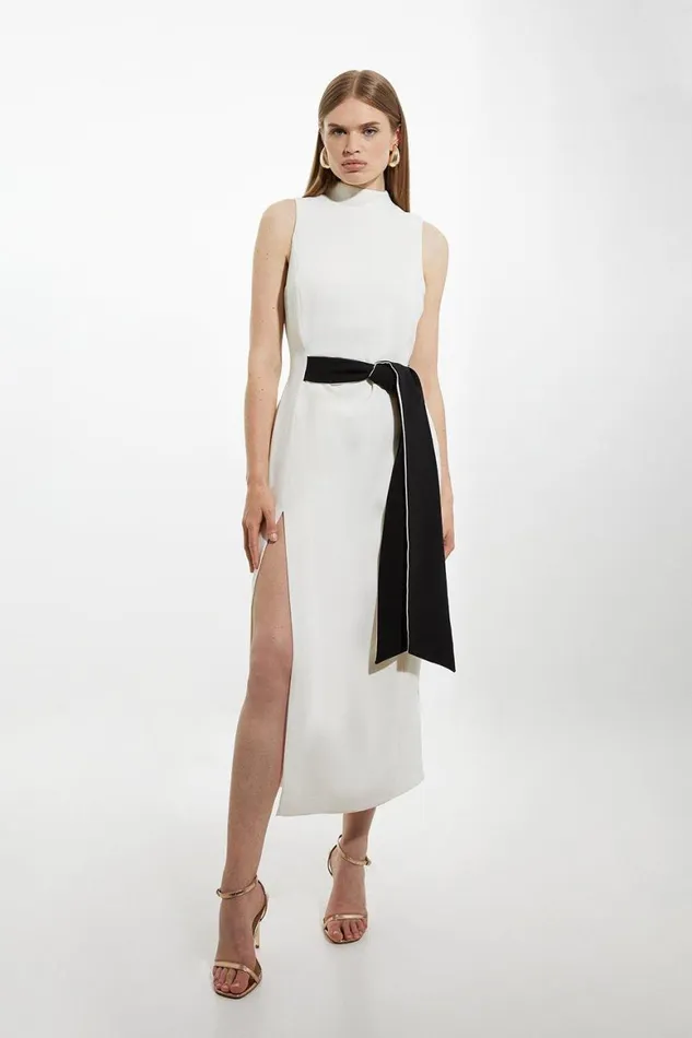 Dresses Women Karen Millen Fluid Tailored Waist Tie Midi Pencil Dress Mono