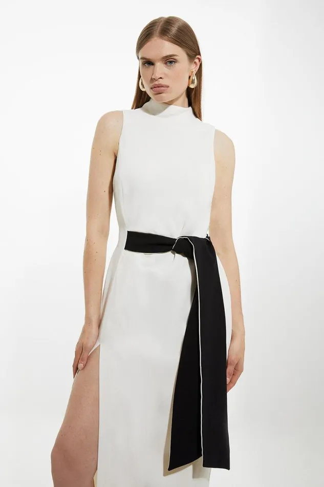 Dresses Women Karen Millen Fluid Tailored Waist Tie Midi Pencil Dress Mono