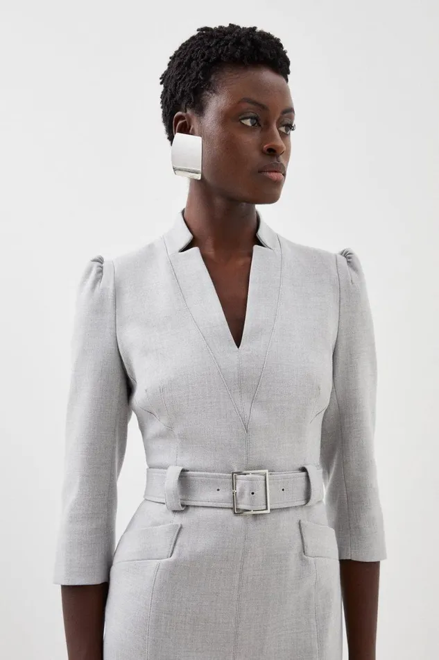 Dresses Women Karen Millen Forever Belted Pencil Midi Dress Light Grey