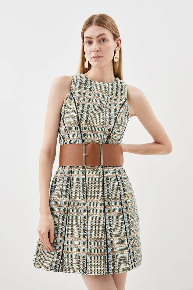 Dresses Women Karen Millen French Cotton Tweed Seam Detail Full Skirted Mini Dress Multi Dresses Women Karen Millen French Cotton Tweed Seam Detail Full Skirted Mini Dress Multi