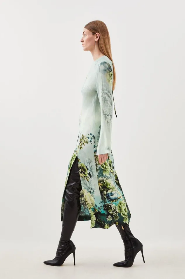 Dresses Women Karen Millen Garden Floral Woven Viscose Satin Midi Dress Blue
