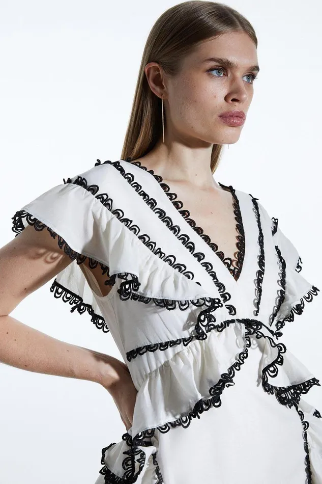 Dresses Women Karen Millen Graphic Lace Trim Woven Mini Dress