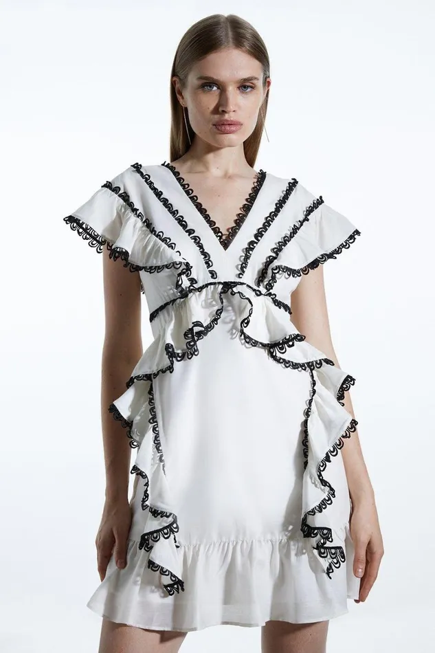 Dresses Women Karen Millen Graphic Lace Trim Woven Mini Dress