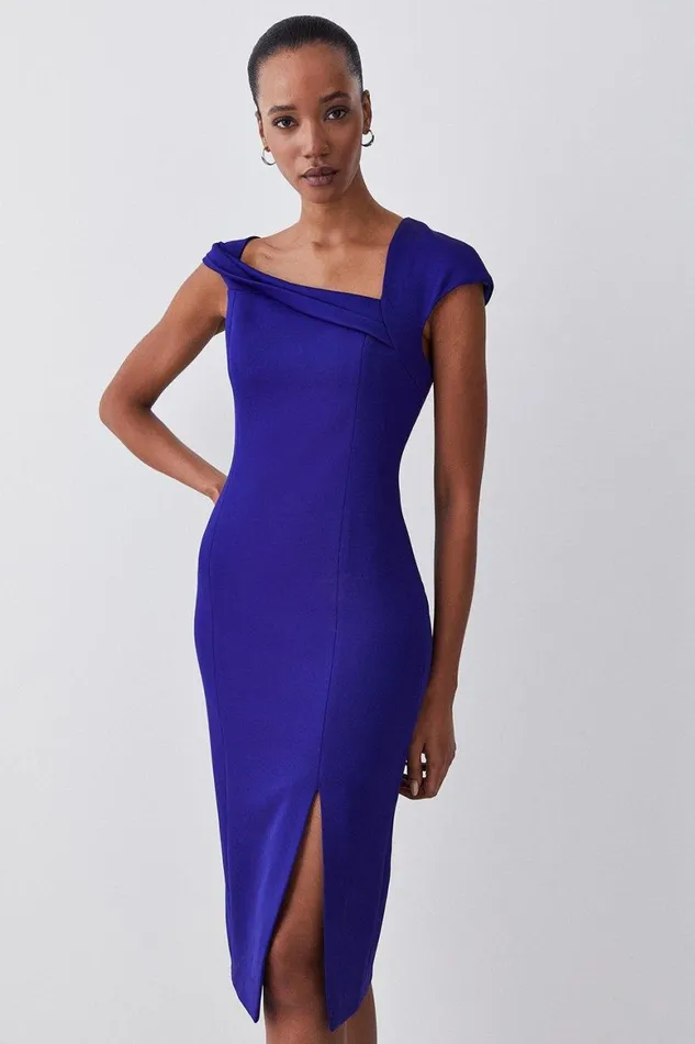 Dresses Women Karen Millen Italian Structured Stretch Pencil Midi Dress Cobalt