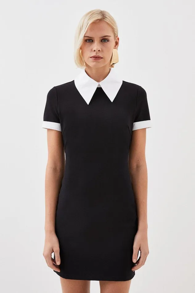 Dresses Women Karen Millen Jersey Cotton Poplin Collar Mini Dress Mono